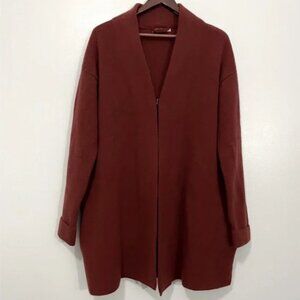 WoolOvers Rusty Red Wine Color Lambswool Long Cardigan Sweater Size M